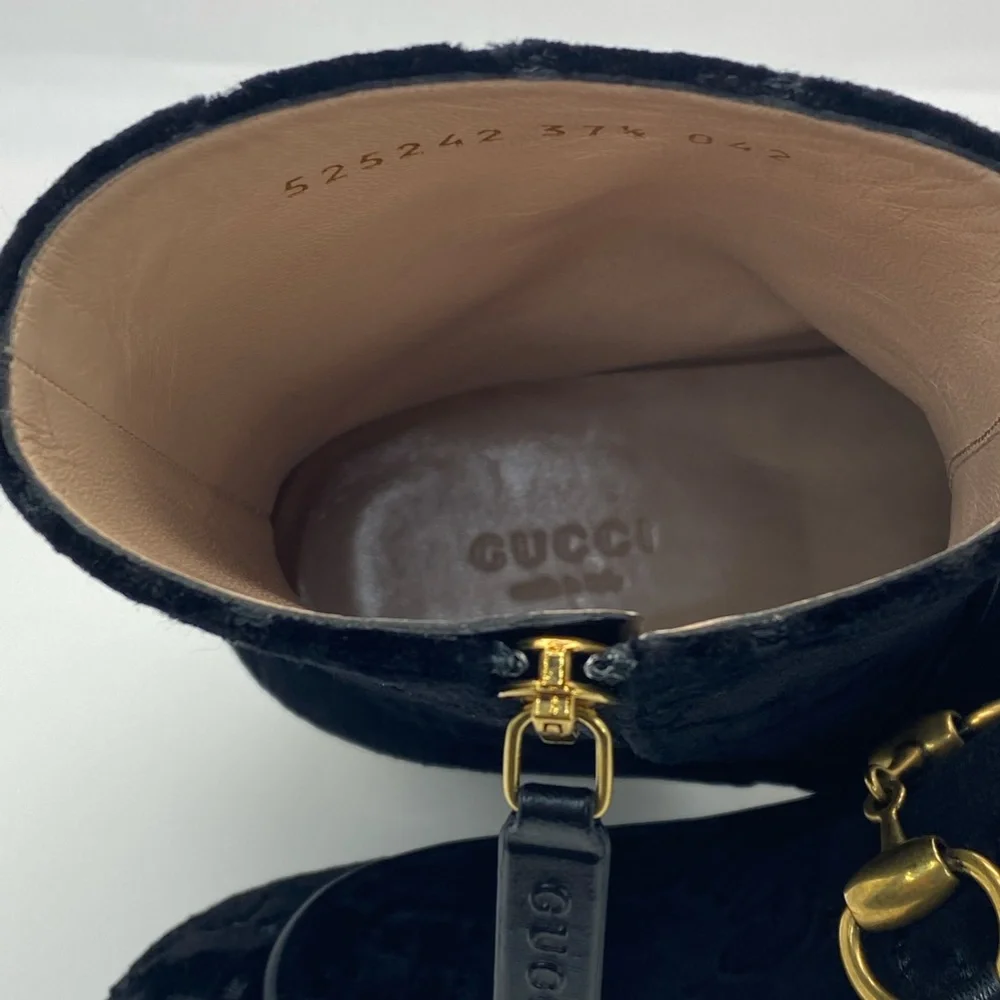 Gucci horsebit GG black velvet crystal heel ankle - Picture 9 of 12